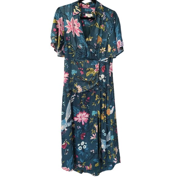 Anthropologie Maeve Midi  Buttonfront Dress Asian Floral Size 6 - Picture 2 of 5